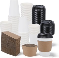 Coffee Cups, 50 Pack 12 oz Disposable Coffee Cups with Lids and Sleeves,