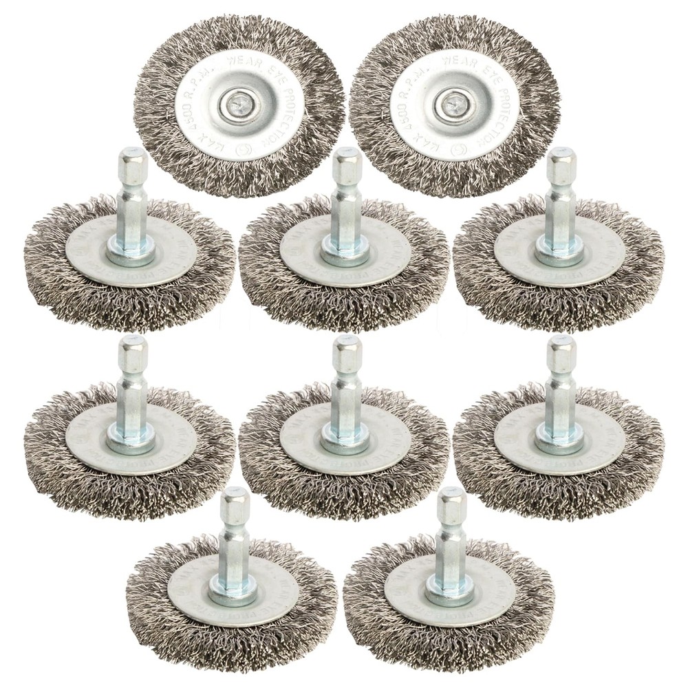 Hiqalty 10pcs 2″ Stainless Steel Wire Wheel Brushes Kit for Drill with 1/4-In…