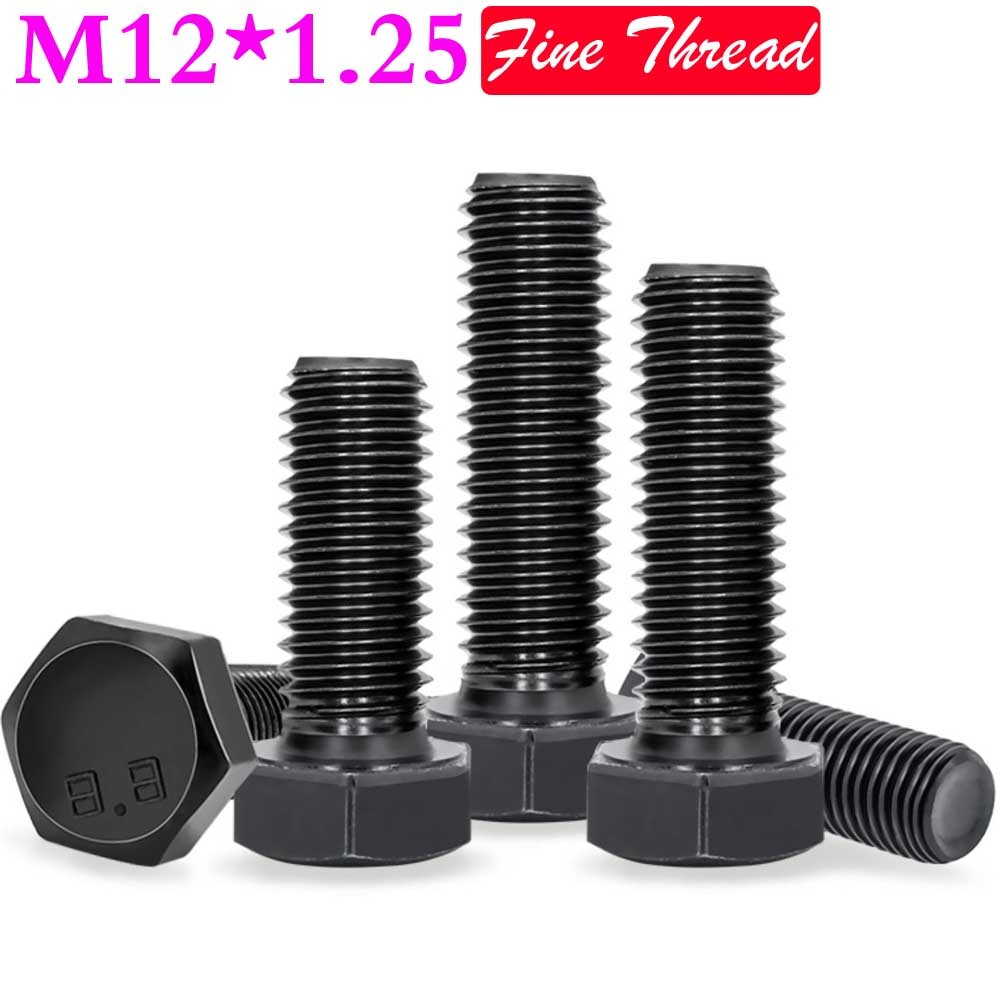 M12 x 1.25 Fine Thread Hex Bolts Grade 8.8 Alloy Steel Hex Head Screws DIN 933