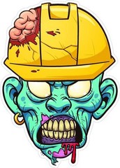 3 – Blue Zombie Head w/ Hard Hat 2″ Tool Box Hard Hat Helmet Sticker H169