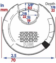 FJM SX790 Combination Disc Padlock Stainless Steel 4 Number Resettable No Keys