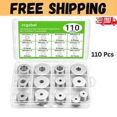 108Pcs 304 Stainless Steel Flat Washers, Fender Washers Assortment Kit 12 Sizes