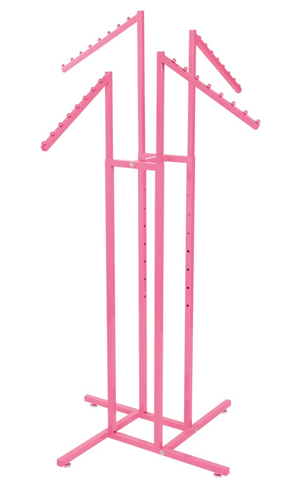 SSWBasics Hot Pink 4-Way Slanted Arm Clothing Display Rack – Durable Retail