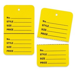 1000 Qty Unstrung Colored Large Price Tags w/Perforated Stub