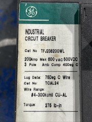 🔥GE TFJ236200WL 200A 600V 3P Circuit Breaker, Used Free Shipping🇺🇸