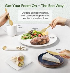Ecopreps Luxury Pre-Rolled Napkin And Bamboo Cutlery Set 50 Pack 200 Pcs 100