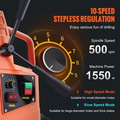 VEVOR Magnetic Drill 1550W 2922lbf/13000N Portable Mag Drill Press 500RPM