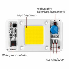 50W 110V 220V LED COB Chip Lamp Floodlight Smart-IC Bulb Bead Warm/Cold White