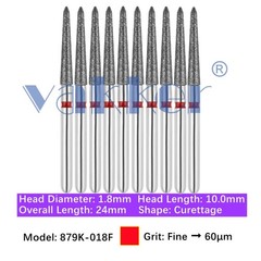 10/Pk Dental Gingival Curettage Diamond Burs 879K-018F FG Friction Grip Bur Fine