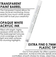 Black & White Extra Fine Tip Acrylic Paint Marker Set, 6 Pack, 0.7mm Acrylic