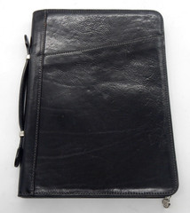 Vintage Italian Black Leather Portfolio Zippered Organizer Made Florence Italy