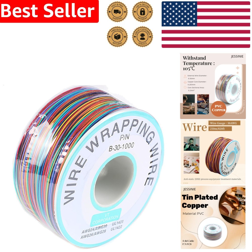 Electronic 30 AWG Multicolor Tinned Copper Wire 250m Solid Core Cable