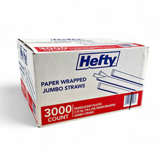 Hefty Jumbo Translucent Idividually Wrapped Plastic Straws, 7.75″ – 3,000 Count
