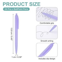 24 Pcs BallPoint Pens, Retractable Black Ink Bulk Pens, Candy Purple Casing