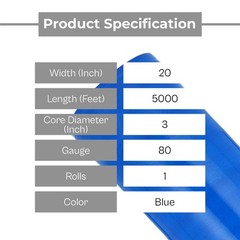 1 Roll 20 in x 5000 ft x 80 Gauge Opaque Blue Cast Hand Machine Stretch Wrap