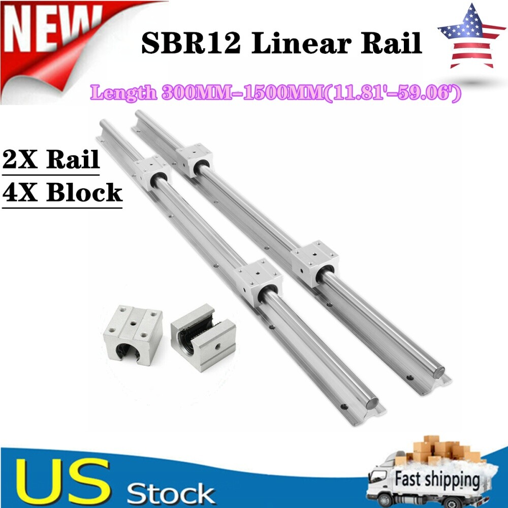 2X SBR12 Linear Rail Guide Shaft Rod L300~1500MM &4X SBR12UU Bearing Blocks CNC
