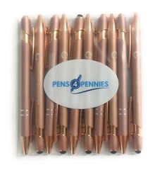 10ct Lot Misprint Metal Retractable Softex Stylus Pens: Rose Gold w/Rose Gold