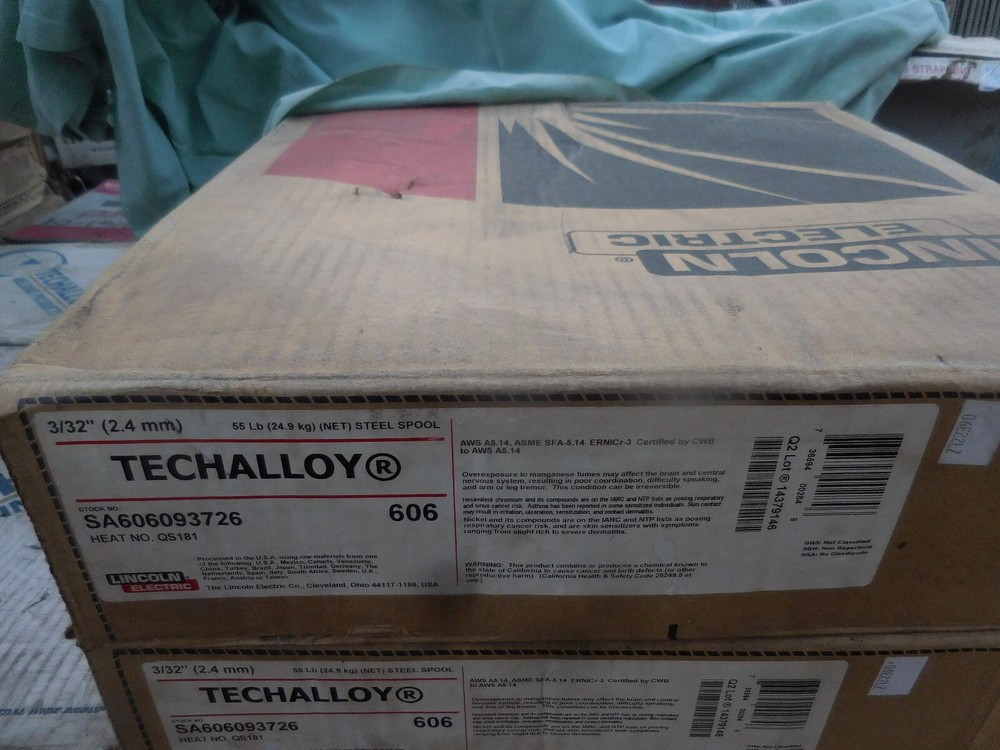 Lincoln Techalloy 606 Welding Wire 55 Pounds ERNiCr-3 3/32″ (inconel, alloy 82)