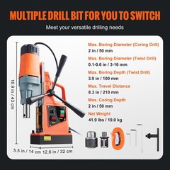 VEVOR Magnetic Drill 1550W 2922lbf/13000N Portable Mag Drill Press 500RPM