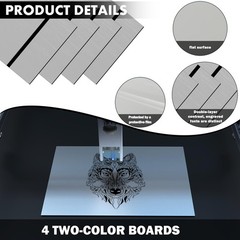 4 Pack Laser Engraving Double Color ABS Plastic Sheets Silver Black 12×8 In