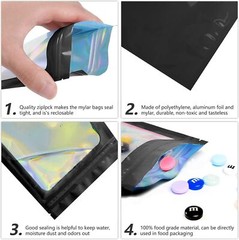 100/200 Pcs Holographic Mylar Foil Bags Resealable Zip Seal Pouches Smell Proof