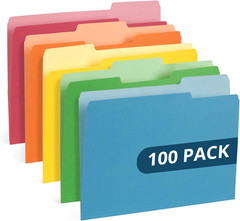 File Folders Letter Size 1/3 Cut Tabs 100 Pk Various Colors Two Tone Durable
