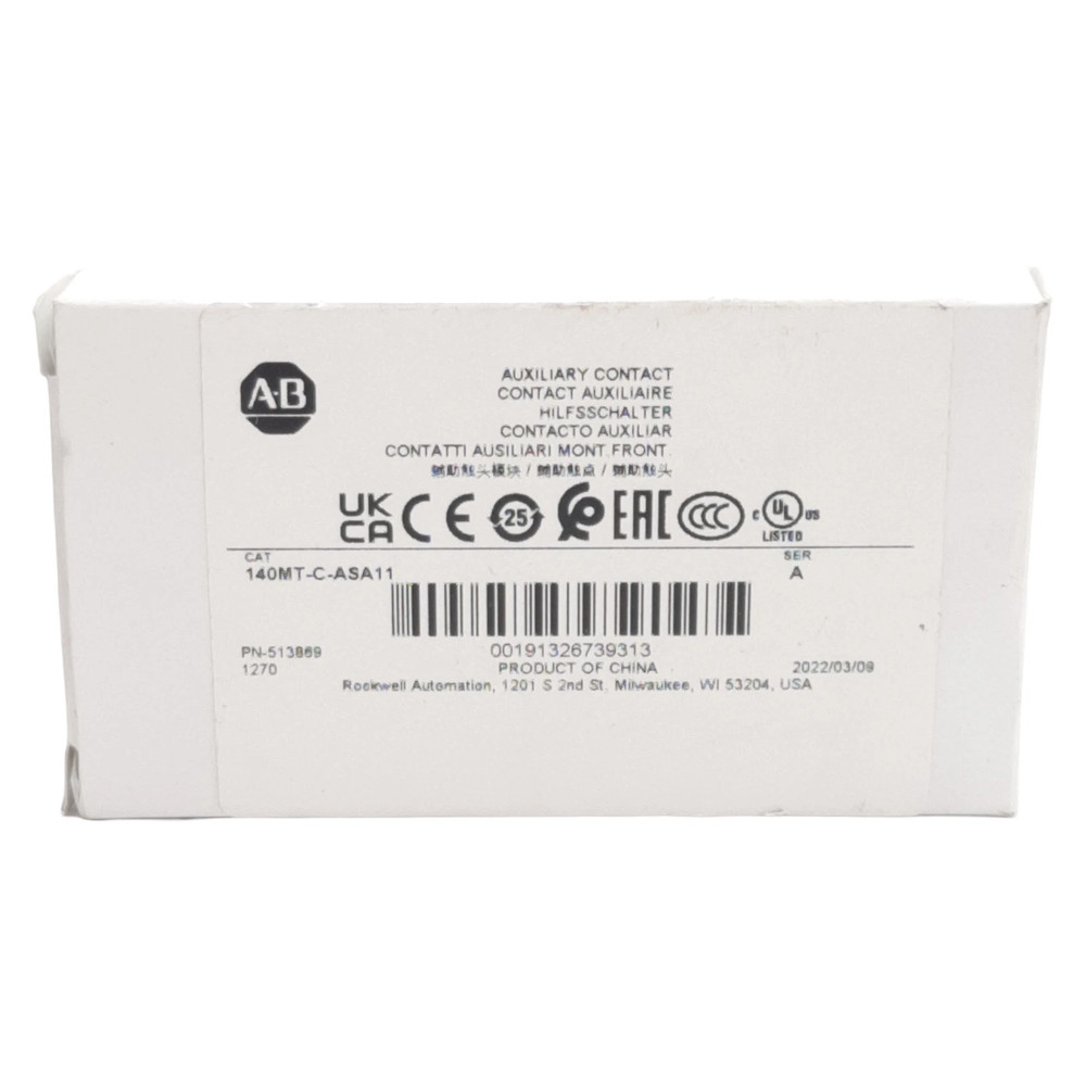 140MT-C-ASA11 New Allen Bradley Side Mounted 1 NO 1 NC Auxiliary Contact