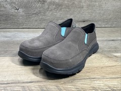 HYTEST Blake Steel Toe Slip-On Shoe Women 7.5 W Gray Leather Safety Footwear