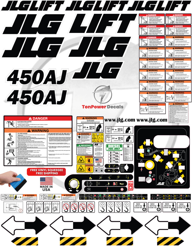 Fits JLG 450AJ Scissor Lift Decal Kit – 3M Vinyl – Free Shipping