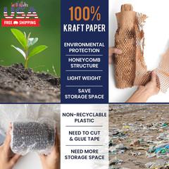 Honeycomb Packing Paper 12″ X 150Ft with Rope & 20 Fragile Stickers|Shipping & M