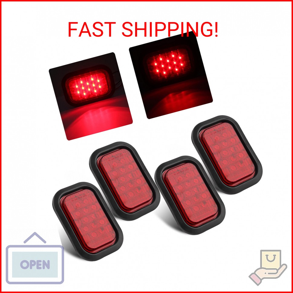 5″ x 3″ Red 12 LED Trailer Tail Lights – 4Pcs 5×3 Rectangle Led Truck Stop Brake