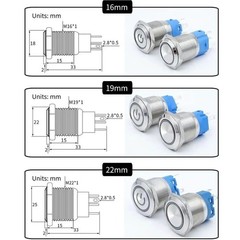 16mm 12V LED ON OFF Waterproof Stainless Steel Latching Push Button Power Switch