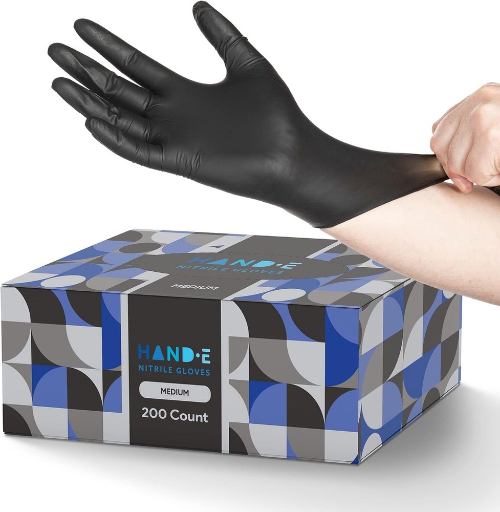 Black Nitrile Disposable Gloves Medium, 50 Count – BBQ, Tattoo, Hair Dye,