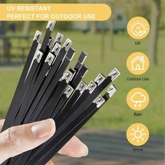 Metal Zip Ties Black 11.8In Stainless Steel Zip Ties Heavy Duty, 270LBS Tensile