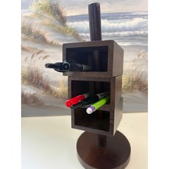Vintage Modern Rotating Wood Desk Organizer 3 Tier Swivel Pen Holder Espresso