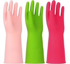 3 Pairs Latex~Free Rubber Dishwashing Gloves, 13 in, Reusable Nitrile