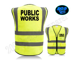 PUBLIC WORKS HI-VIS SAFETY VEST W/ POCKETS 2″ REFLECTIVE STRIPS FRONT & BACK