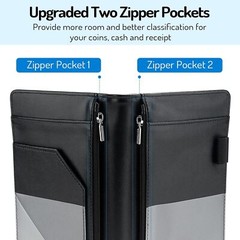 Server Book with 2 Zipper Pockets Leather Server Books for Waitress