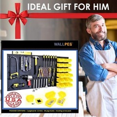 WallPeg 4 Black Plastic Peg Board Panels-96” Wide Garage Tool Pegboard Organizer