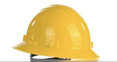 Direct Safety Full Brim Hard Hat, 4 Point Adjustable Ratchet Suspension, Class E