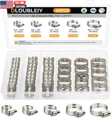 45PCS Hose Clamp Assortment Kit – Stainless Steel Hose Clamps with Worm Gear, Ad