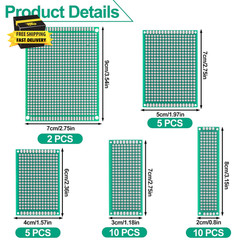 32 Pcs PCB Board, Green Circuit Board with 5 Sizes Compatible, Double Sided PCB