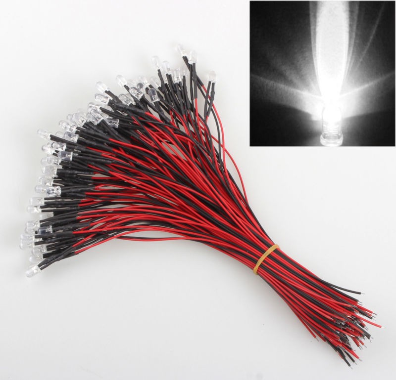 Lot 3mm 5mm LED Light White Red Yellow 20CM Pre Wired LED Lamp Light Bulb 12V