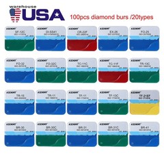 100pcs 20 Boxes Dental Diamond Burs Medium FG 1.6MM Kit For High Speed Handpiece
