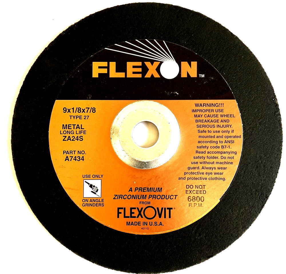 9 x 1/8 x 7/8″ TYPE 27 FLEXON ZIRCONIUM CUT GRINDING WHEEL -FLEXOVIT A7434 -USA