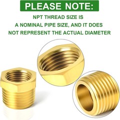 5 Pieces Hex Bushing Brass Reducer 1/2″ to 1/4″ NPT Pipe Fitting Male Female