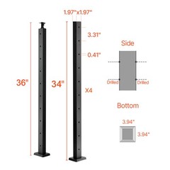 Uimoso 36x2x2 In Horizontal-Hole Cable Railing Post for Decks and Stairs