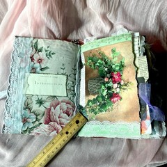 Handmade Vintage Silk Fabric Junk Journal Book Romantic Floral 2 Signatures Lace