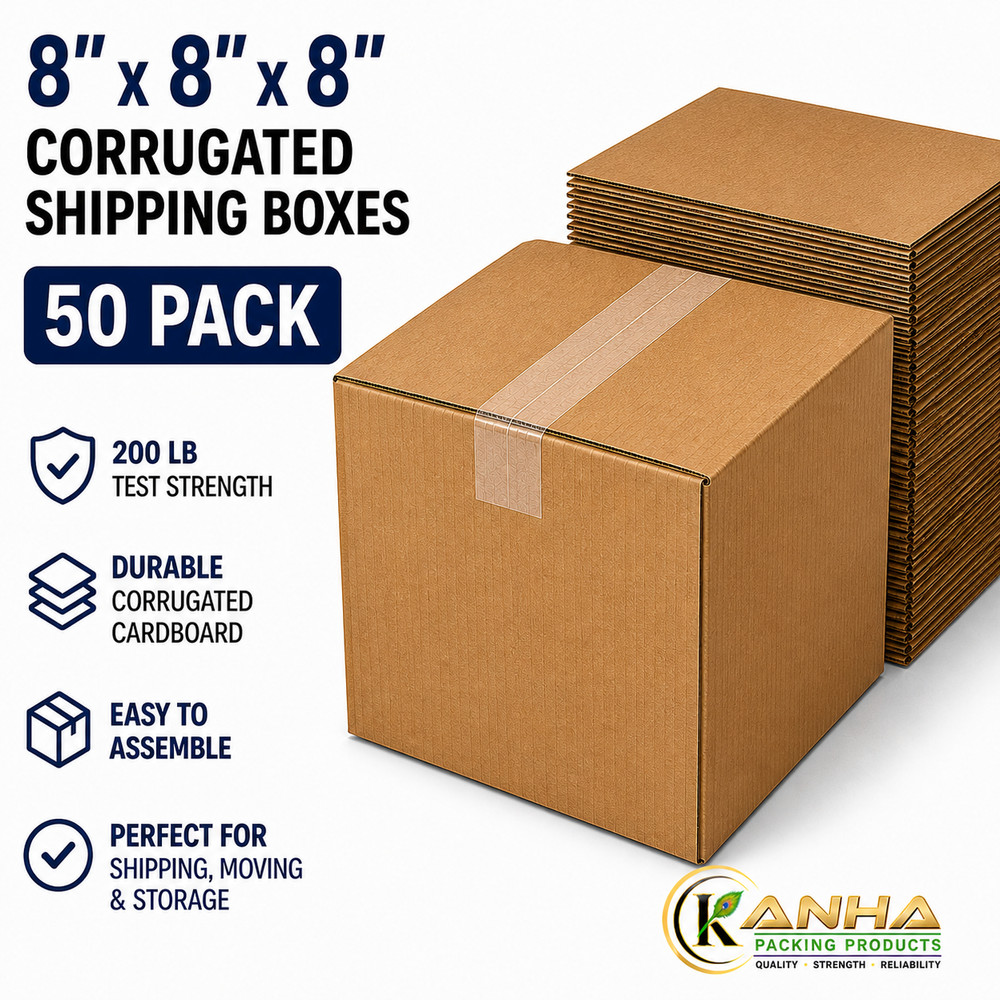 8x8x8 Corrugated Shipping Boxes 50 Pack 200 lb Test Heavy Duty Moving Mailer