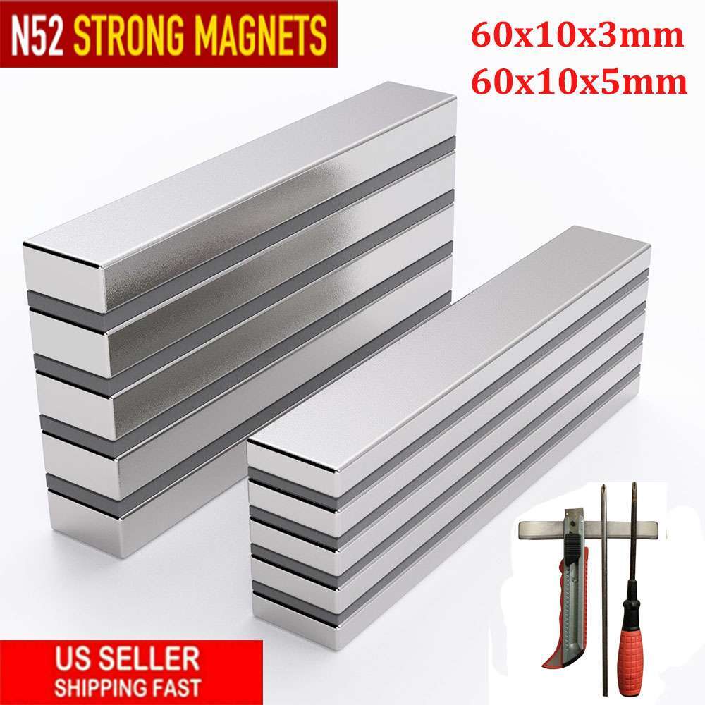 5 10 20 Pcs Super Strong Magnets Block Fridge Rare Earth Neodymium 60x10x3mm/5mm